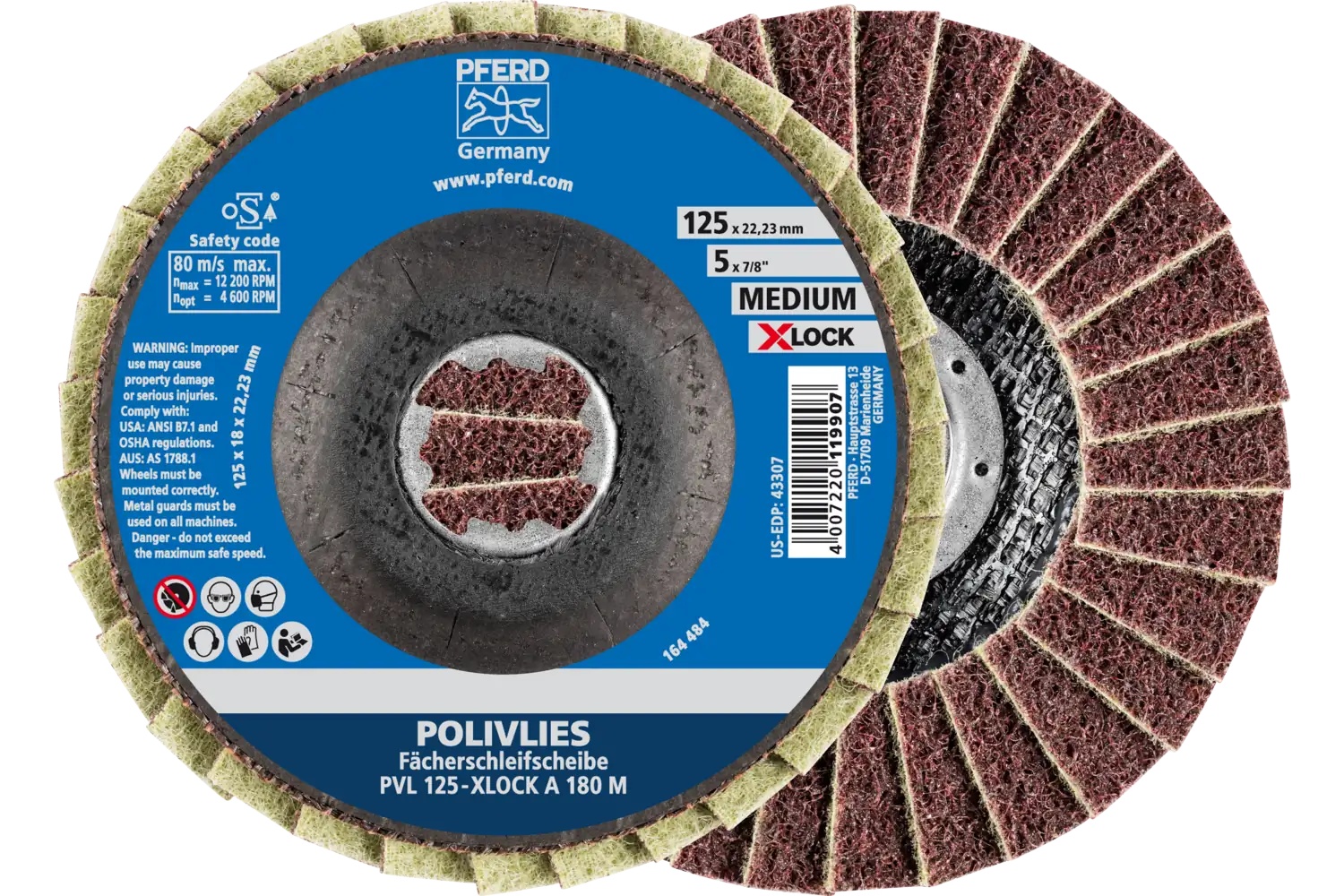 Picture of Pferd Polivlies® Non-Woven Flap Disc, 5" X-Lock, 180 Grit, Medium, Aluminum oxide